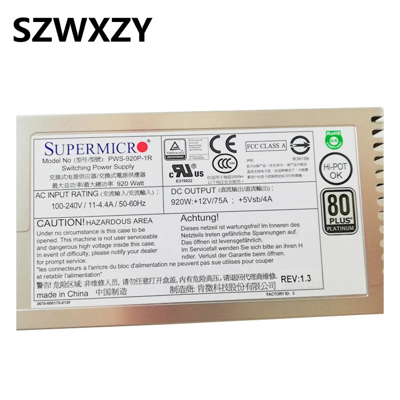 Refurbished PSU For Supermicro PWS-920P-1R PWS-920P-SQ 920W 80 Plus Platinum Switching Power Supply Fast Delivery