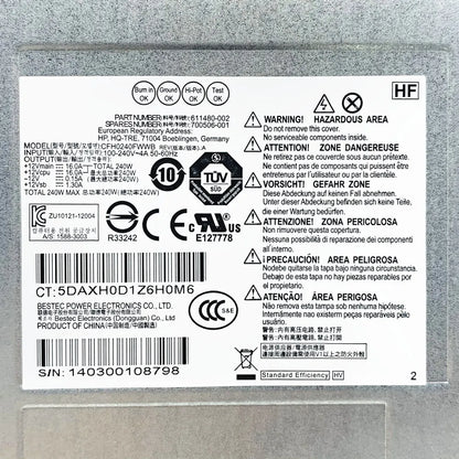 611480-002 503375-001 611481-001 611482-001 For HP Compaq Elite 4300 4000 6200 8100 8200 8300 SFF 240W Power Supply