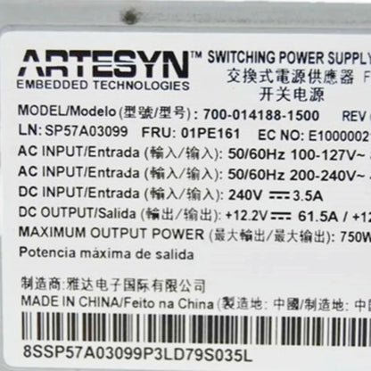 For Lenovo ThinkSystem SR850P SR630 750W Platinum Hot-Swap Power Supply 01PE161 01GV266 01PF536 01PF515 7N67A00883