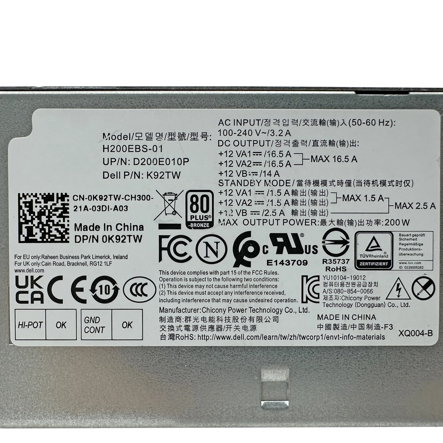 New Original For Dell Optiplex 3080 5080 7080 5090 7090 SFF 200W Power Supply H200EBS-01 L200EBS-01 H200EPS-01 K92TW 5TVM5 52C2P