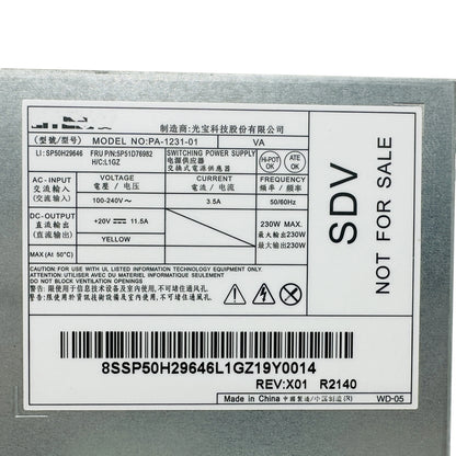 For Lenovo ThinkCentre M90a Gen 3 Pro M90a Gen 3 Power Supply 230W PA-1231-01 SP50H29646 FRU 5P51D76982 100% Tested Fast Ship