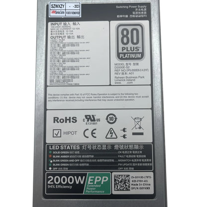 2000W EPP Server Power Supply Original ATX ETH PSU For DELL R840 R940 R740XD T640 D2000E-S2 XYK93 100% Tested Fast Ship