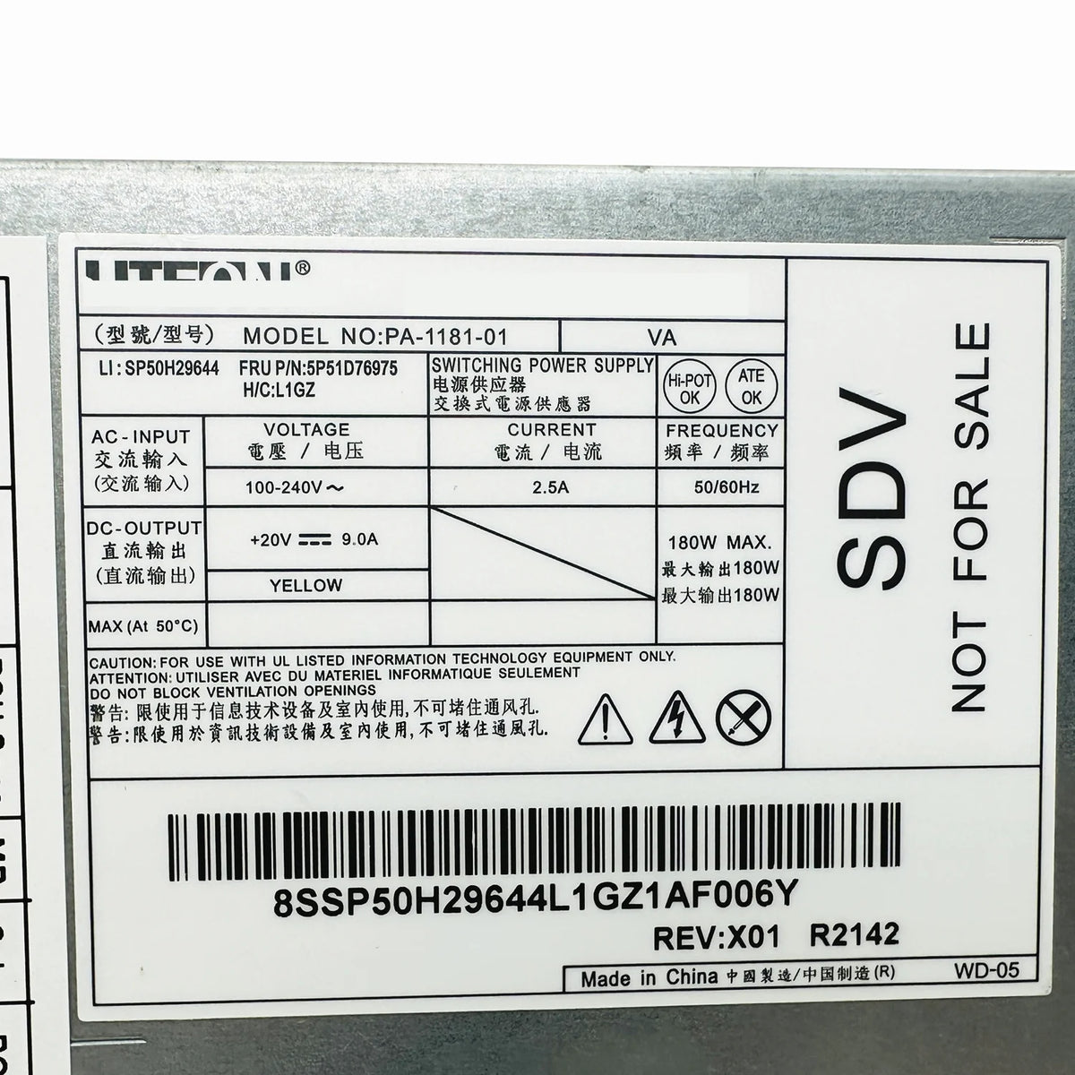 Original For Lenovo ThinkCentre M90a M70a Gen 3 M90a Gen 5 AIO Power Supply 180W PA-1181-01 SP50H29644 FRU 5P51D76975