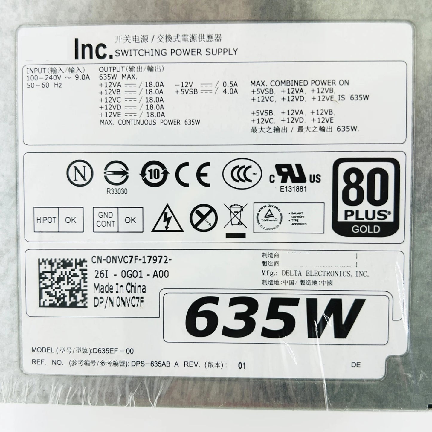Original For Dell Precision T3600 T5600 635W Hot Swap 80Plus Power Supply NVC7F 0NVC7F DPS-635AB A D635EF-00