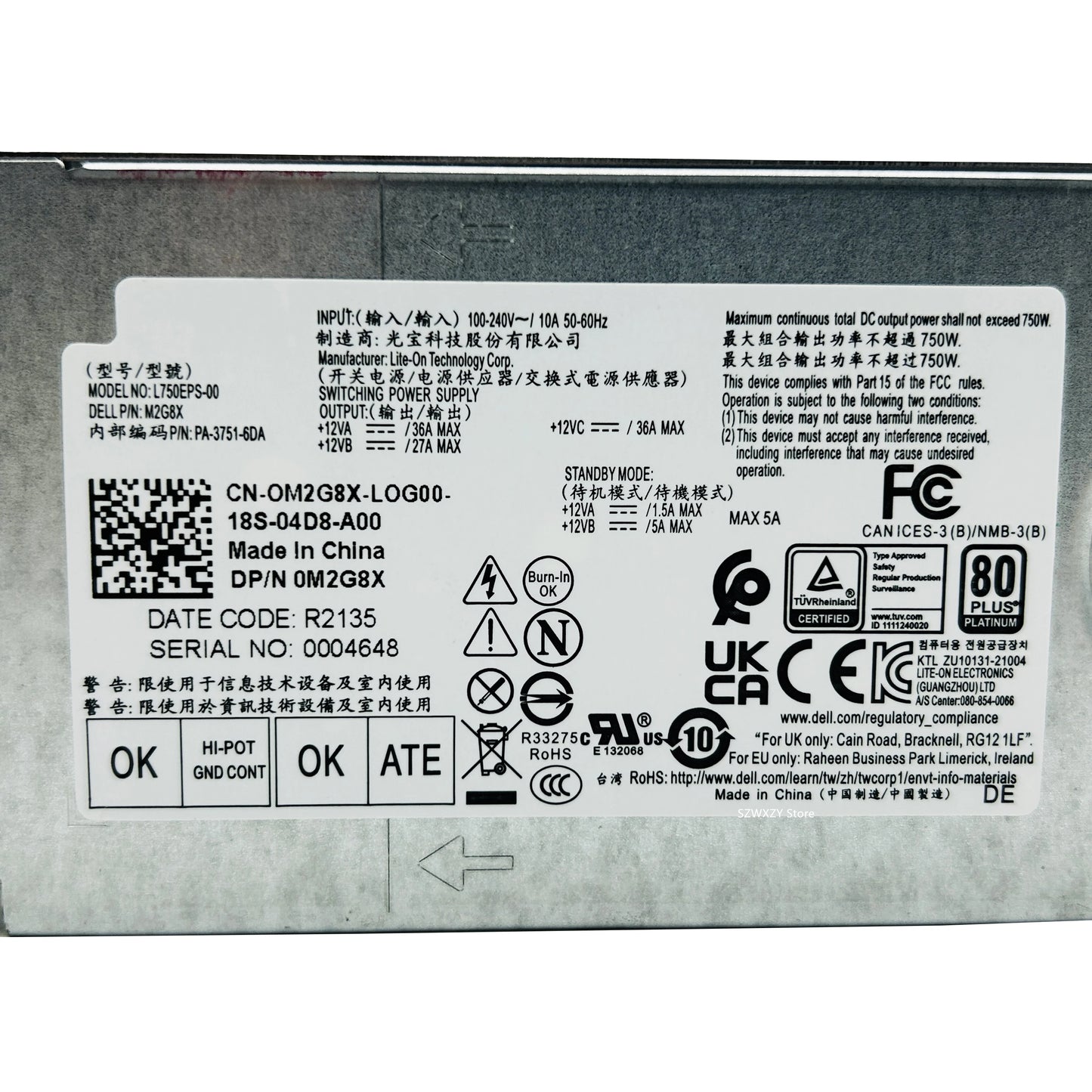 For Dell XPS 8950 3910 T3660 750W Power Supply 0M92DC M92DC AC750EPS-00 0MP23Y MP23Y L750EPS-00 0M2G8X M2G8X H750EPS-00