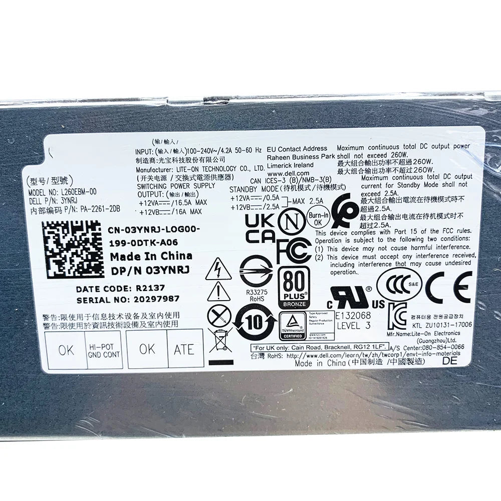 New Original For Dell OptiPlex 3060 5060 7060 L260EBM-00 3YNRJ 2KG1D 260W MT Power Supply Fast Ship