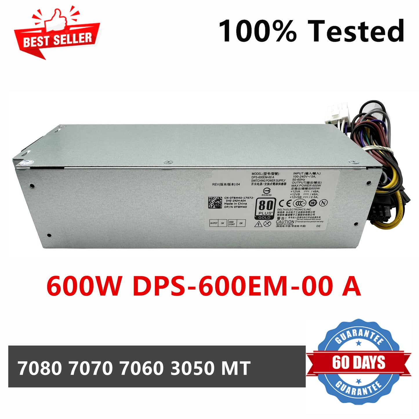 New Original For Dell OptiPlex 3050 3060 3070 7070 7080 MT 600W Power Supply DPS-600EM-00 A CN-0T8M40 T8M40 8-Pin + 4-Pin Fully Tested