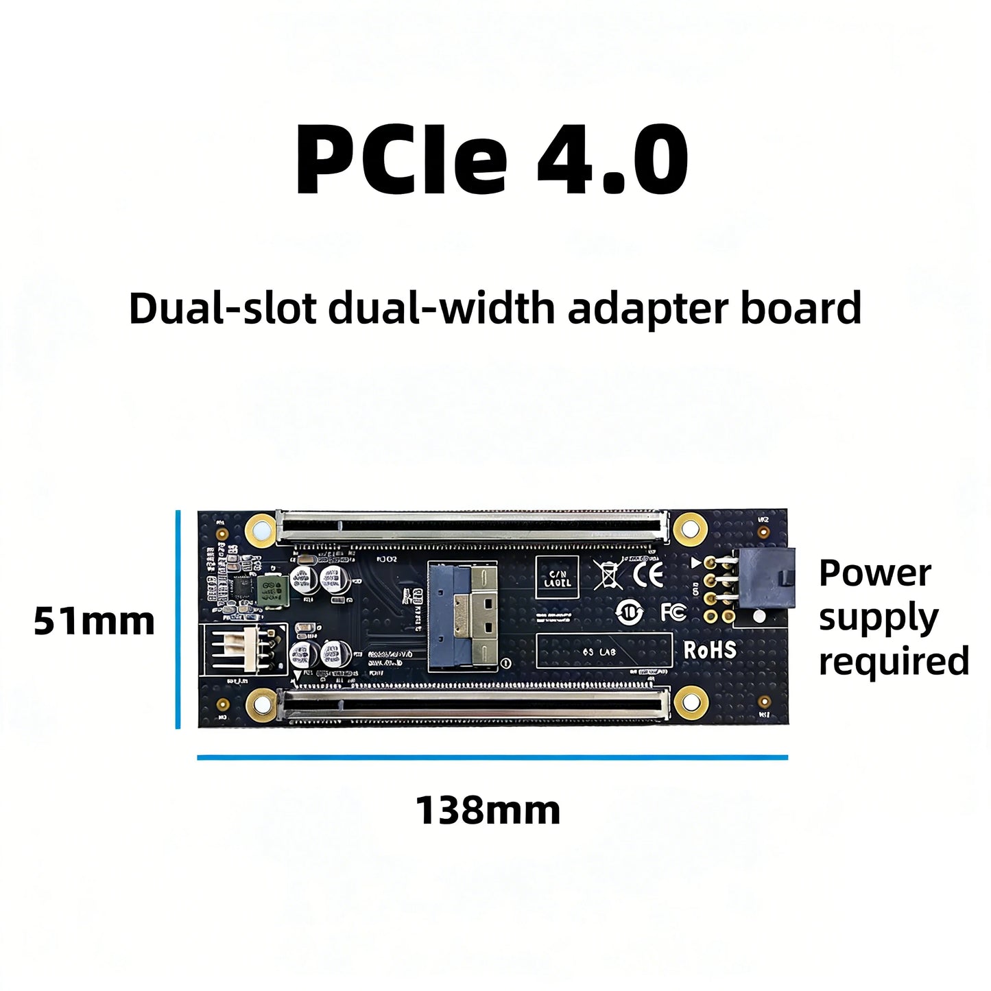 PCIe 4.0 Dual x4 Slot Adapter Board SlimSAS SFF-8654 8i to Dual PCIe x4 Riser Card (Bifurcation Required)
