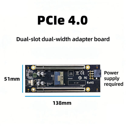 PCIe 4.0 Dual x4 Slot Adapter Board SlimSAS SFF-8654 8i to Dual PCIe x4 Riser Card (Bifurcation Required)