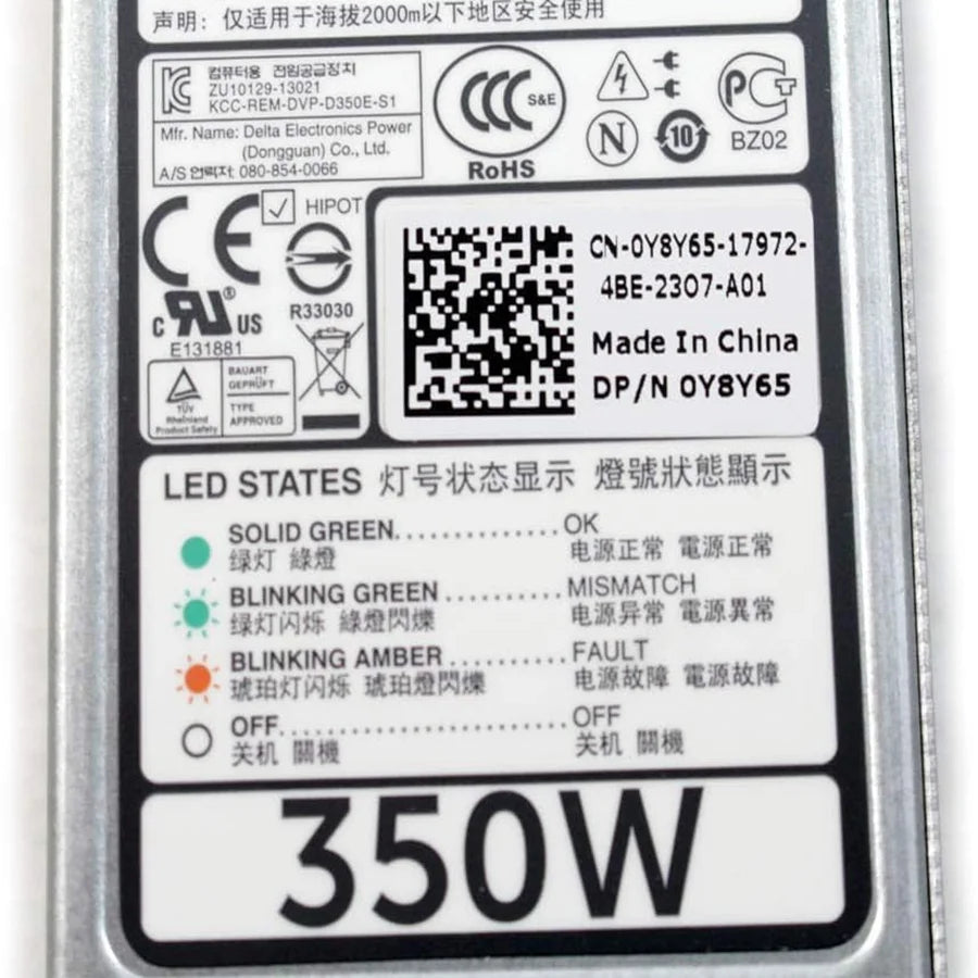 Original For Dell PowerEdge R320 R420 Servers Hot Swap 350W Power Supply 80 Plus Y8Y65 0Y8Y65 P7GV4 9WR03