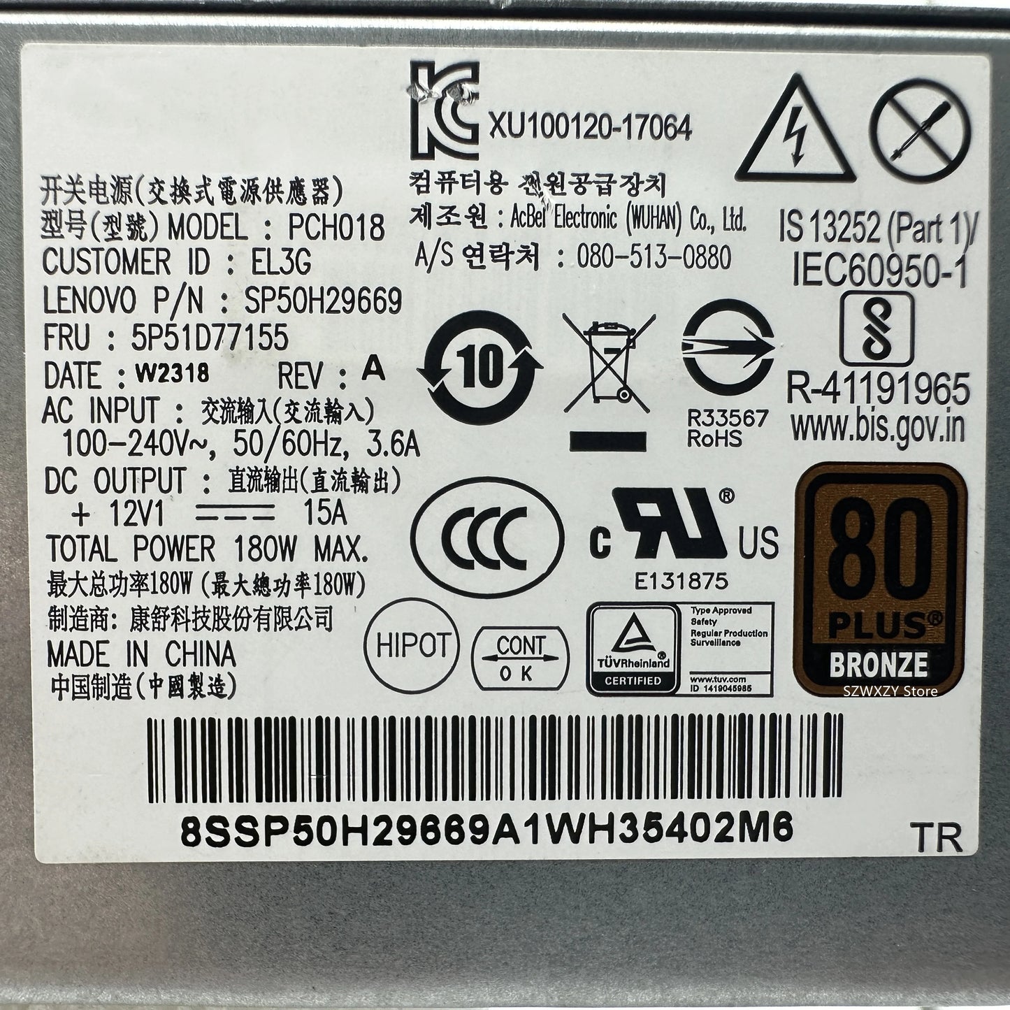 New Original For Lenovo ThinkCentre Neo 50s Gen4 IdeaCentre 3 07ACH7 PCH018 SP50H29669 5P51D77155 180W Power Supply Fast Ship