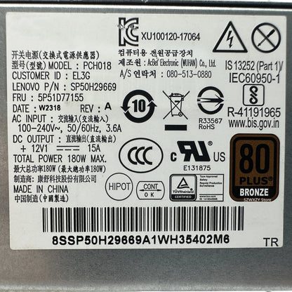 New Original For Lenovo ThinkCentre Neo 50s Gen4 IdeaCentre 3 07ACH7 PCH018 SP50H29669 5P51D77155 180W Power Supply Fast Ship
