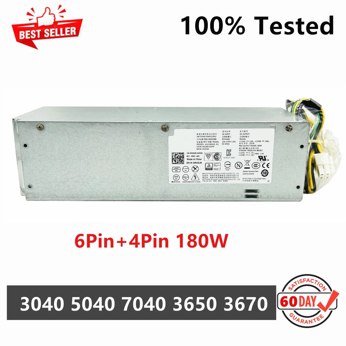 New Original For Dell OptiPlex 3040 5040 7040 Inspiron 3650 3670 180W Power Supply HU180AS-01 HK280-81FP CN-0MVDJR 0MVDJR 8-Pin + 4-Pin Fully Tested