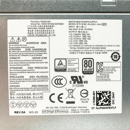 New Original For HP Z1 G6 Z2 G5 800 880 G4 G5 G6 550W Power Supply L75200-001 L75200-004 PA-5551-1HA PCK026 80 PLUS PLATINUM