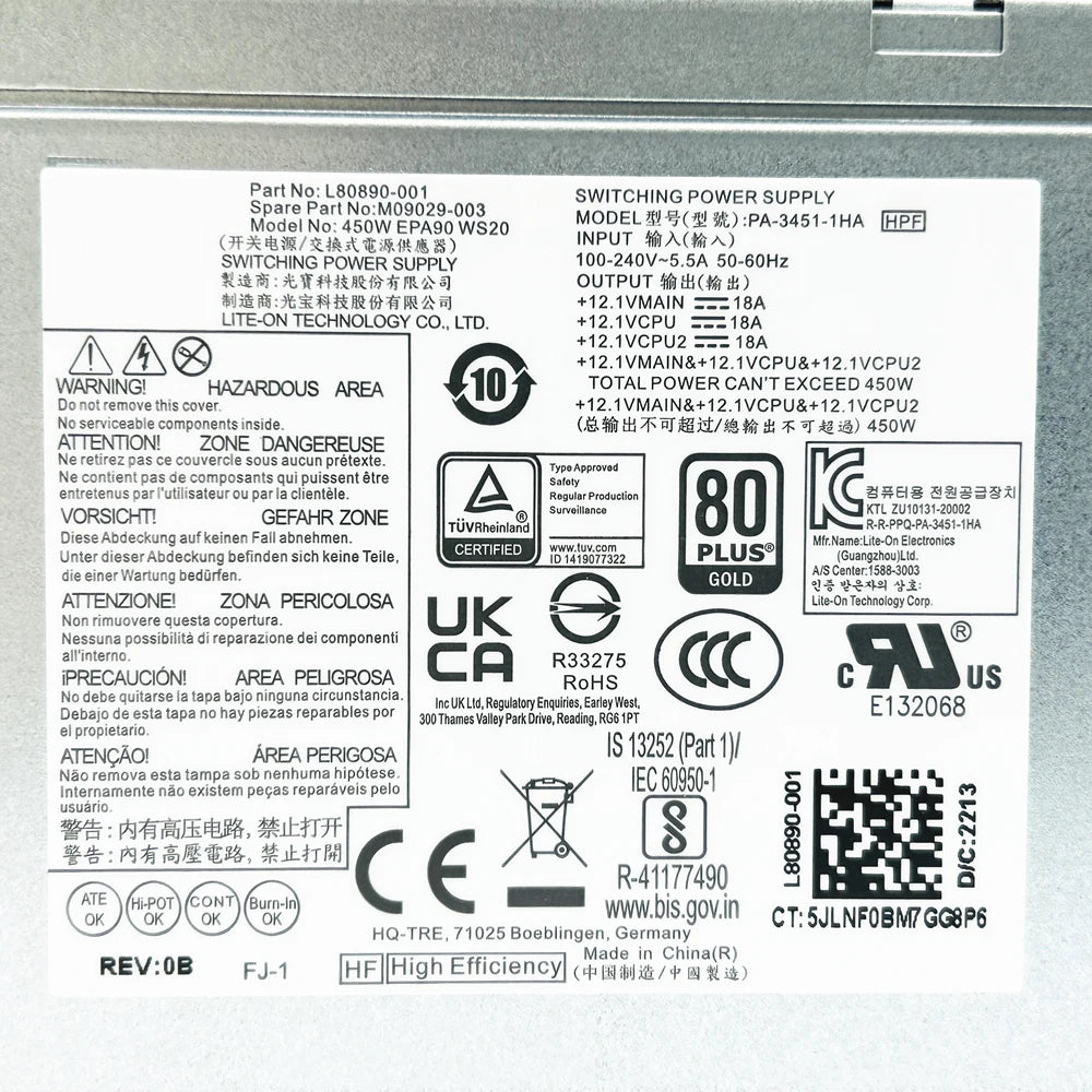 New Original For HP Z2 SFF G5 450W Power Supply L80890-001 M09029-003 PA-3451-1HA 4+4+4+7Pin PSU 100% Tested