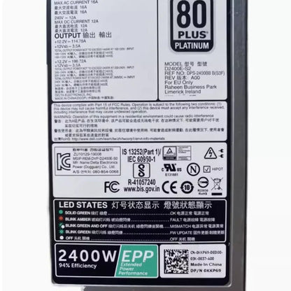 Original For Dell PowerEdge R740 R840 R940 Server Switching 2400W Power Supply D2400E-S2 DPS-2400BB 0KKP69 KKP69 J1CC3