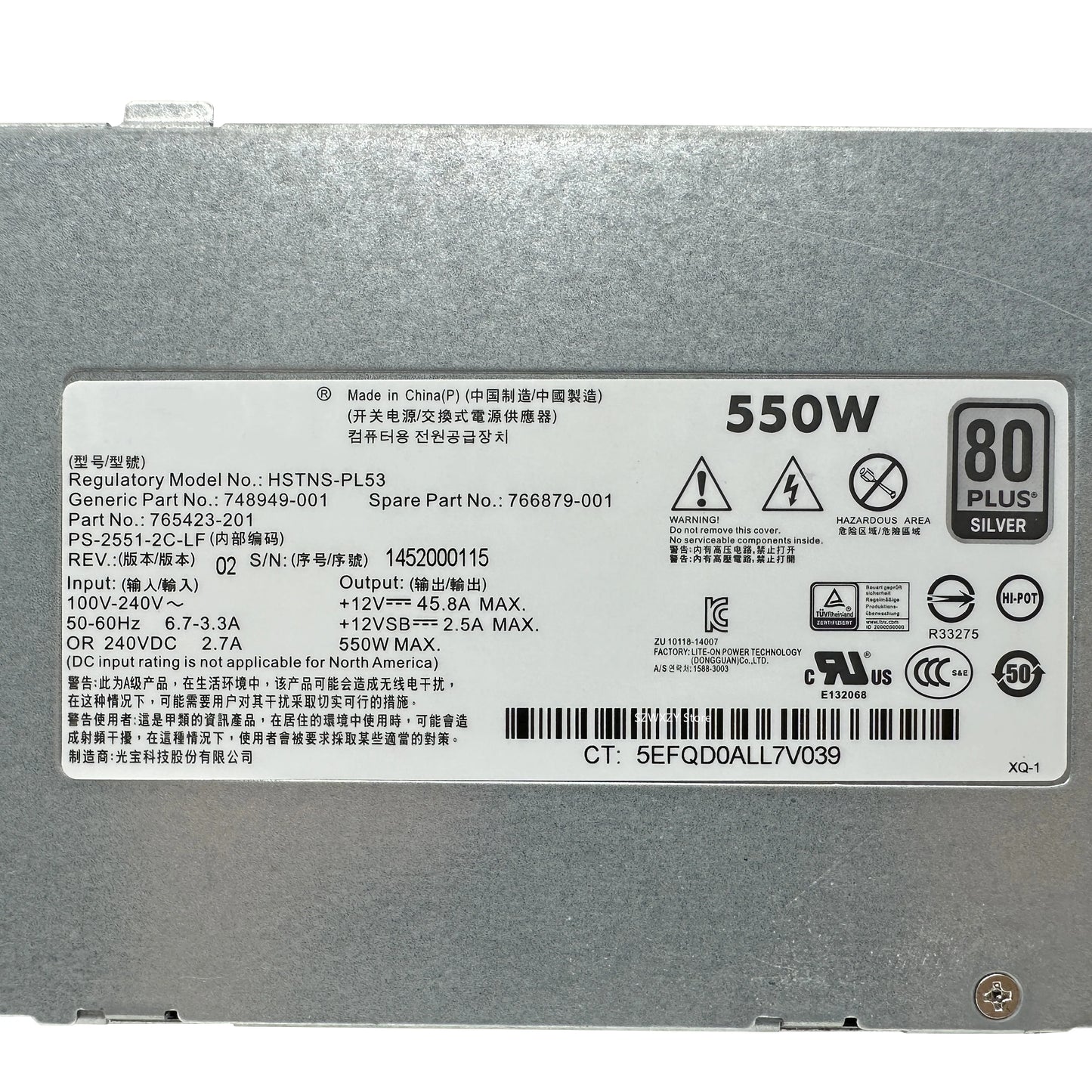 For HP DL180 Gen9 550W Silver Power Supply HSTNS-PL53 748949-001 / 766879-001 / 765423-201 Server PSU Tested