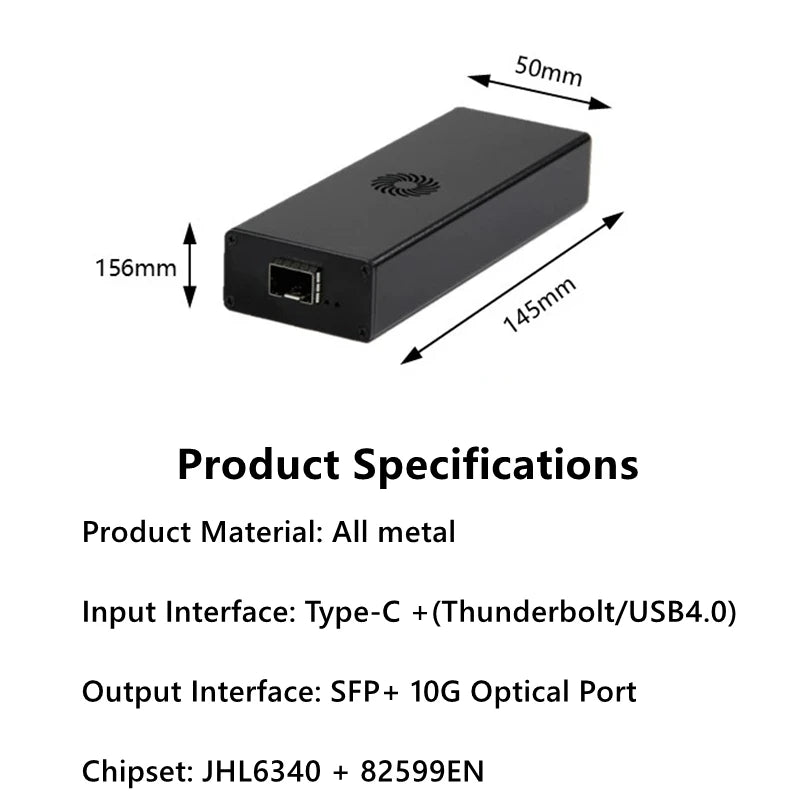 Thunderbolt 3/4 to 10G SFP+ Ethernet Adapter USB4 Compatible 10GbE External Network Card for Mac & Windows (Intel JHL6340 + 82599EN)